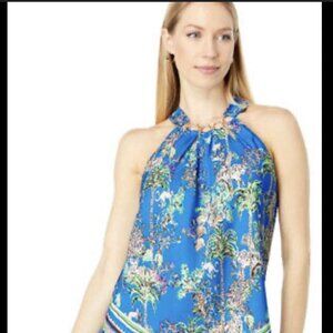 Lilly Pulitzer Julien Top in “Blue thistle Tiger Queen” 💙🐯🐅 🩵🌴